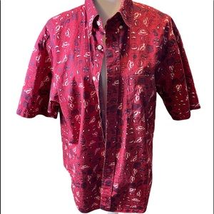 Roundtree & Yorke short sleeve button dark red with nautical‎ print